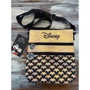 Disney Crossbody Three-Pocket Bag Rose Gold Mickey Head NWT